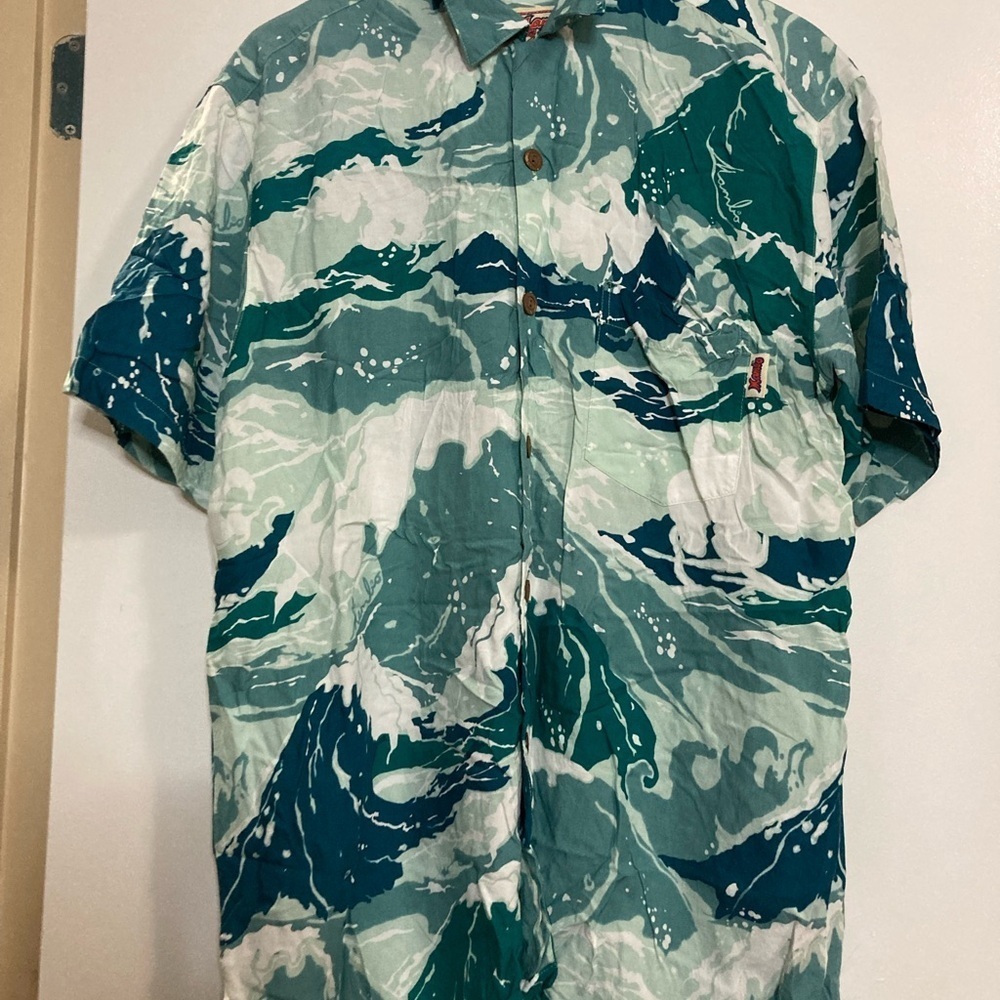 Vintage rare mambo loud button down short wave Pattern Short Sleeve Shirt m